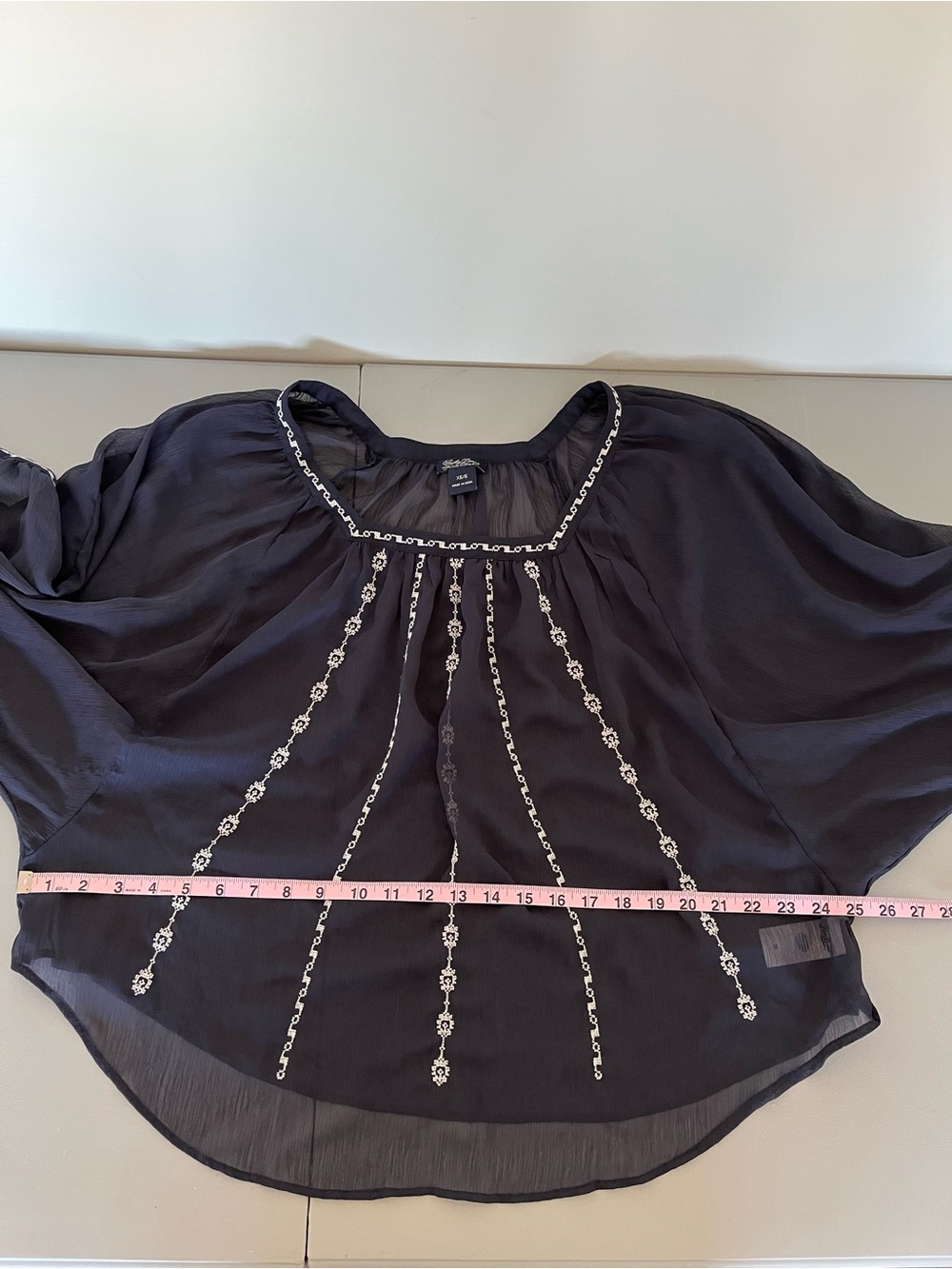 Lucky Brand Navy Sheer Boho Embroidered Top Lightweight and Flowy XS/S - Picture 8 of 10